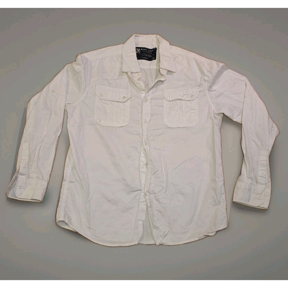 Marc Ecko Cut & Sew White Utility Military Button Up Shirt Mens Sz Large Cotton - Picture 1 of 5